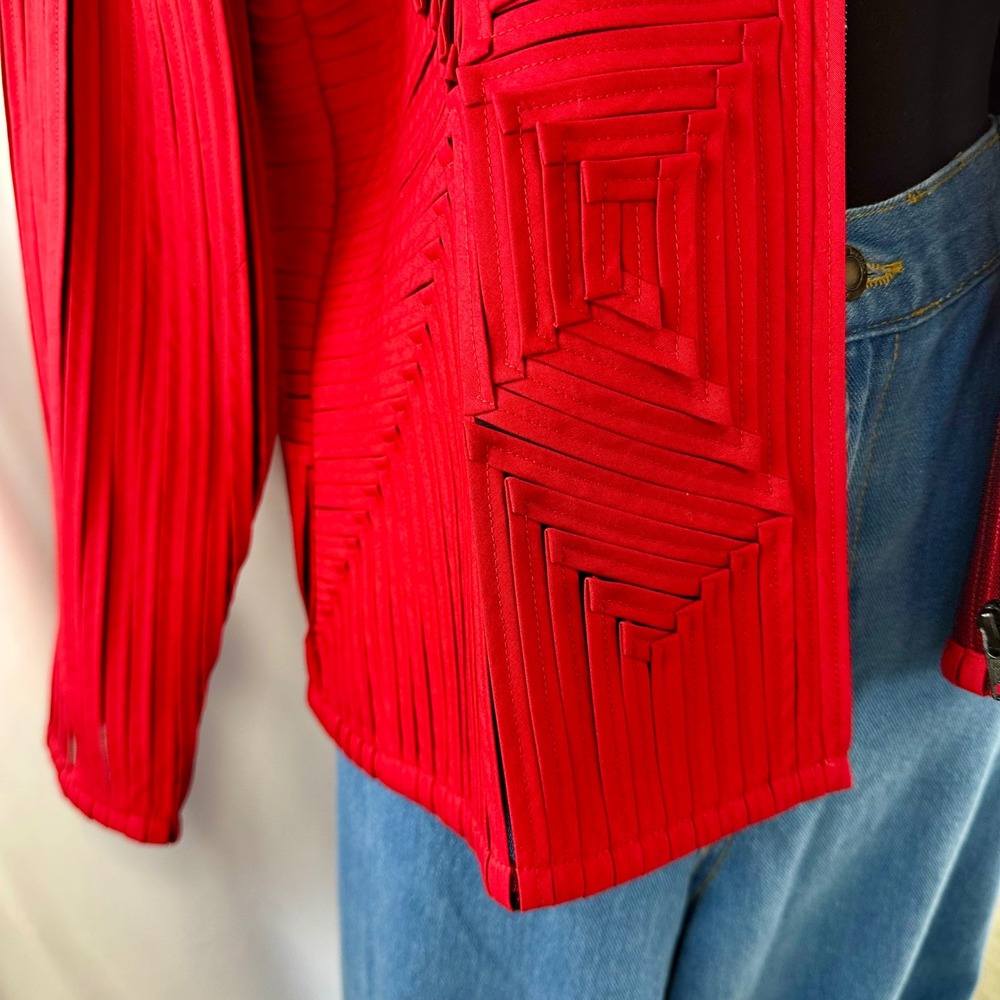 Vintage Laura Ashley Red Applique Ribbon Mesh Jacket Petite Medium Avant Garde - Picture 8 of 17